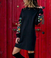 Long Sleeve Embroidered Floral Dress �Casual Elegant Vest-Style Dress