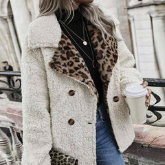 Clothing Leopard Splicing Plush Long Sleeve Coat