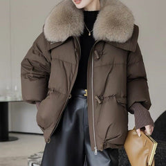 Down Cotton-padded Jacket Short Fur Collar Thickened Coat Clothing