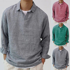 Men's Pullover Shirt Solid Color Long Sleeve