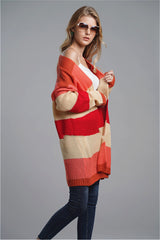 Mid-length Knitted Cardigan Loose Striped Rainbow Sweater