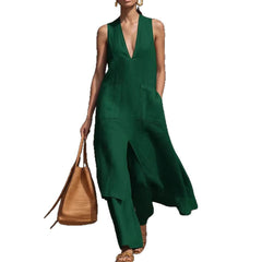 Casual Style V-Neck Sleeveless Dress Set