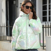 Shiny Surface Cotton Cloth Hooded Puffer Jacket Coat