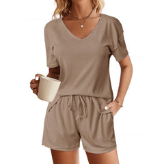 V-Neck Short Sleeve Shirt with Matching Shorts Set