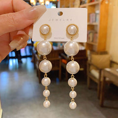 Elegant Long Pearl Earrings Women