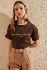 cotton t-shirts brown Printed top