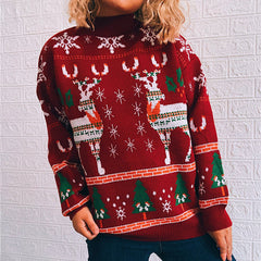 Christmas Theme Elk Snowflake Christmas Tree Knitted Sweater
