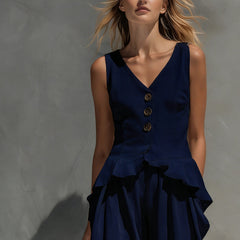 Sweatshirt-style Casual Sleeveless Top And Wide-leg Pants Two-piece Set