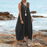 Cotton And Linen V-neck Pocket Casual Dress