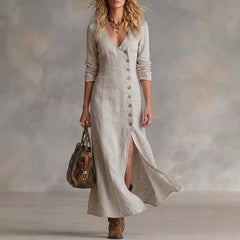 Casual Cotton-Linen Long-Sleeve Womens Dress
