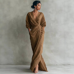 Womens V-neck Waist-cinching Dress