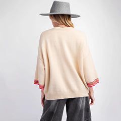 Flower Jacquard Contrast Color Elegant Knitted