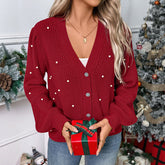 Knitted Cardigan Christmas Red Sweater For Women
