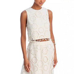 Literary Trends White Sleeveless Short Top Skirt Suit
