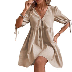 Statement Lace Up A- Line Dress