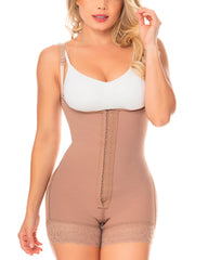 Fajas Colombianas Body Shaper Short Girdle With 2 Line Hooks, Semi Covered Back, Free Breasts, Butt Lifting