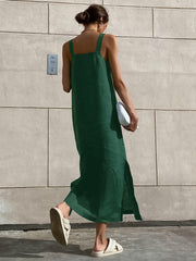 Casual Cotton And Linen Loose Strap Dress