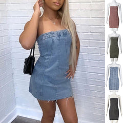 Backless Tube Denim Dress Y2K Slim Short Dresses For Clothing