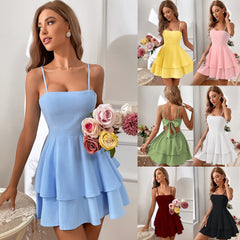 Spring And Hot Item Backless Bow Tie Tied Short Suspender Dress