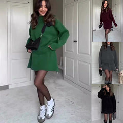 Sweater Skirt Sets For 2 Pieces Knit Casual Versatile Long Sleeve Pullover Elegant Solid High Waist Mini Skirt Outfit
