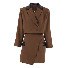 Casual Short High Waist Color Stitching Irregular Skirt Two-piece Set