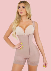 Thin Shoulder Straps Side Zipper Shaping Bodysuit For Open Bust Tummy Control Shapewear Recovery Belt Fajas