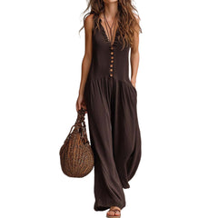 Loose V-Neck Sleeveless Wide-Leg Jumpsuit