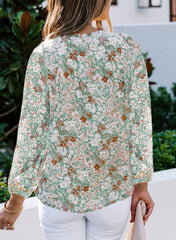 Lantern Sleeve Shirt Floral Print Chiffon Shirt