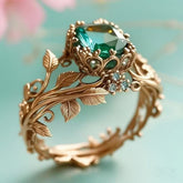 Hot Selling Totem Ring, Vintage Alloy Inlaid Green Crystal Finger Ring