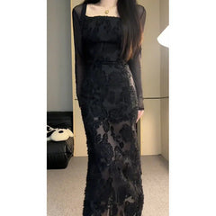 Elegant Black Lace Sling Dress
