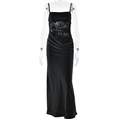 Chic Strapless Lace-Patchwork Evening Gown Long Street-Style Slim-Fit Slip Dress With Open Back