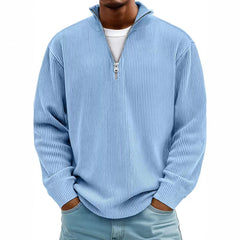 Casual Ribbed Stand Collar Zipper Corduroy Long Sleeve