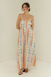 High-waisted Cotton-linen Printed Camisole Casual Dress