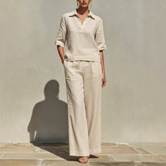 Solid-Colored Casual Linen Two-Piece Set