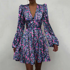 Spring Satin V-Neck Slim Dress �Elegant Temperament Style
