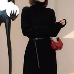 And Large Size Idle Style Belt Midi Knitted Bottoming Skirt