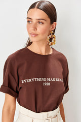 cotton t-shirts brown Printed top
