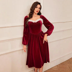 Vintage Christmas Party Long Sleeve Red Dress
