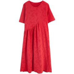 Loose And Simple Jacquard Irregular Large Size Cotton And Linen Dress For Women