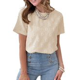 Embroidery-Style Floral Jacquard Top T-Shirt For Women