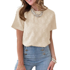 Embroidery-Style Floral Jacquard Top T-Shirt For Women