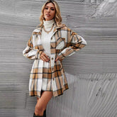 Casual Woolen Plaid Coat Skirt Suit
