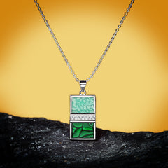 Luxury Round Rectangle Pendant Green Enamel Gemstone