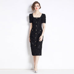 French Hepburn Style Vintage Black Dress �Elegant Tassel Detail