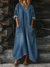 Casual Loose-fit Midi Denim Dress