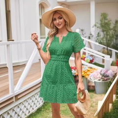 V-neck A- Line Hollow Lace Dress