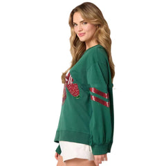 Christmas Sequined Round Neck Top Casual Sweatshirt