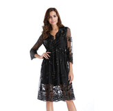 Simplee V long neck party dresses mesh streetwear Christmas MIDI dress female dress