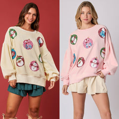 Christmas Egg Sequined Long Sleeve Loose Sweatshirt Top