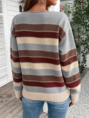 Ins Colorblock Striped Pullover Sweater Casual Long Sleeve Top And Clothing